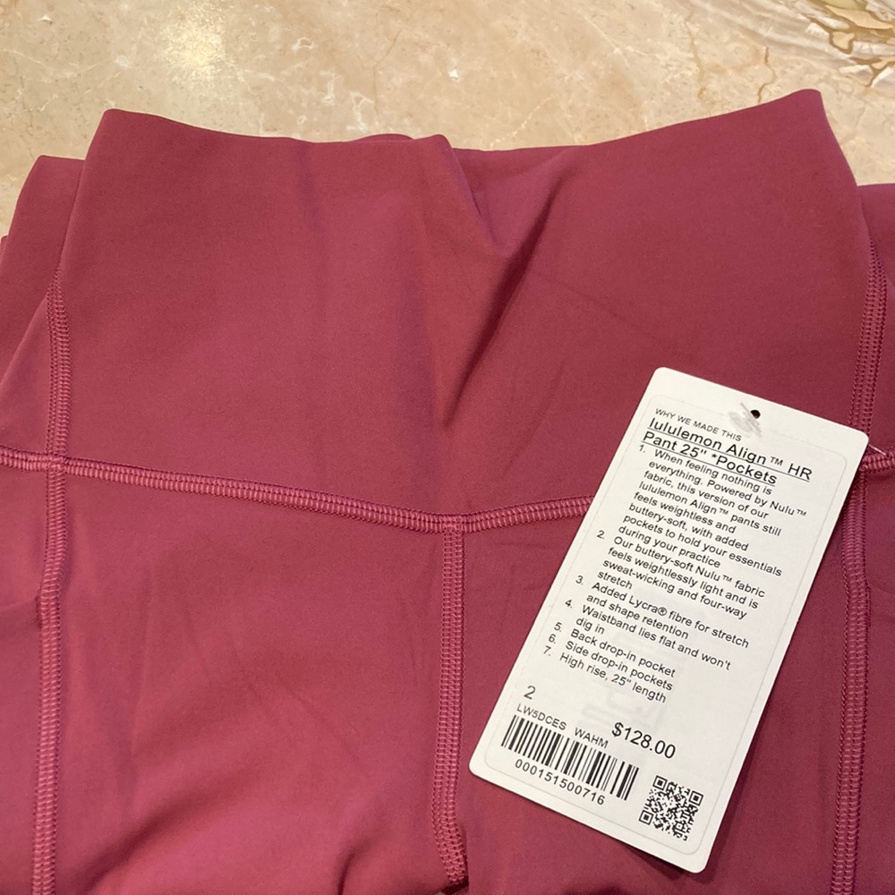 New lululemon leggings / muted pink color / size 2 / 25 inch length / no flaws